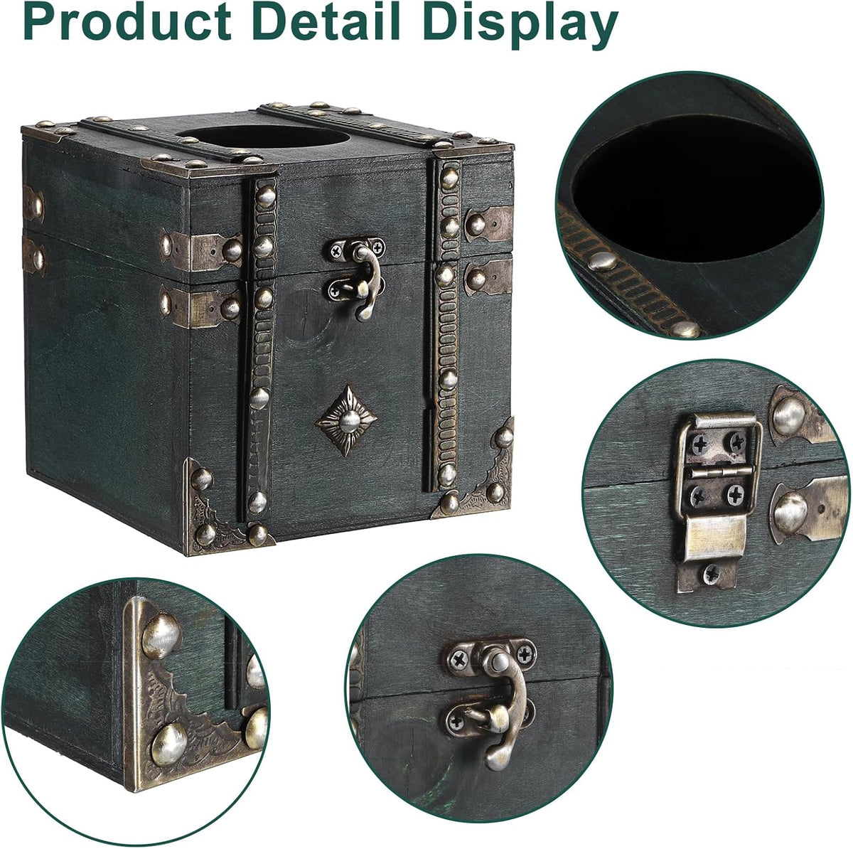 Sumnacon Wood Square Tissue Box Cover Retro Cube Tissue Box Holder,Green