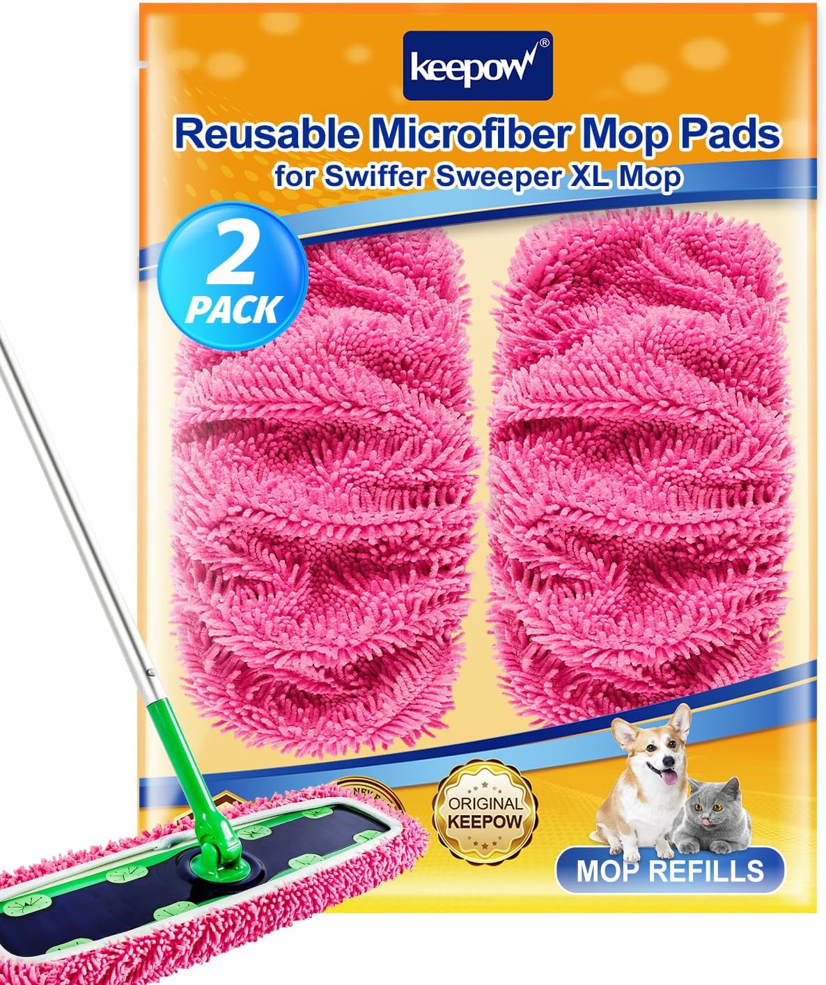 KEEPOW Reusable Microfiber Mop Pads for Swiffer XL Mop