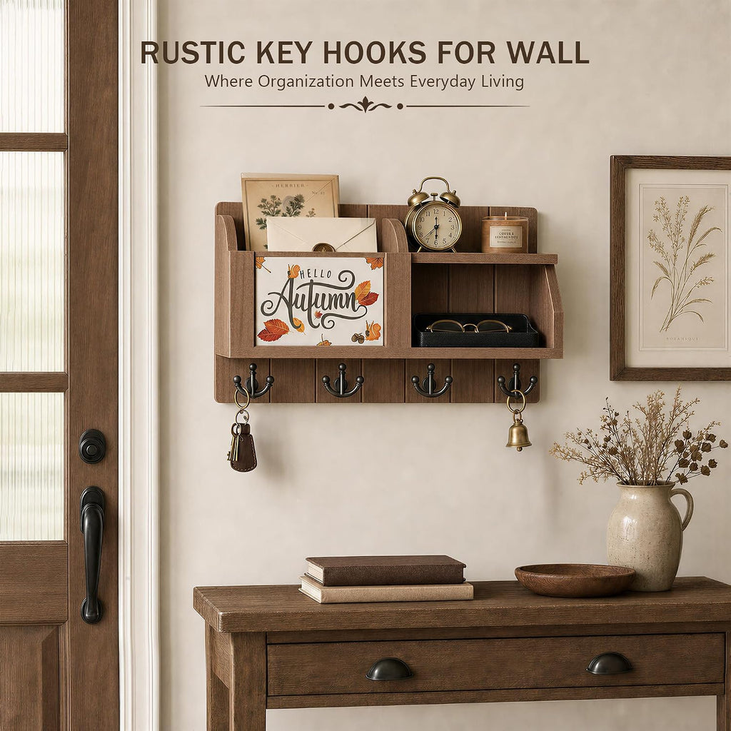 Rebee Vision Key Holder Wall Mount with Chalkboard for Home Decor, Brown