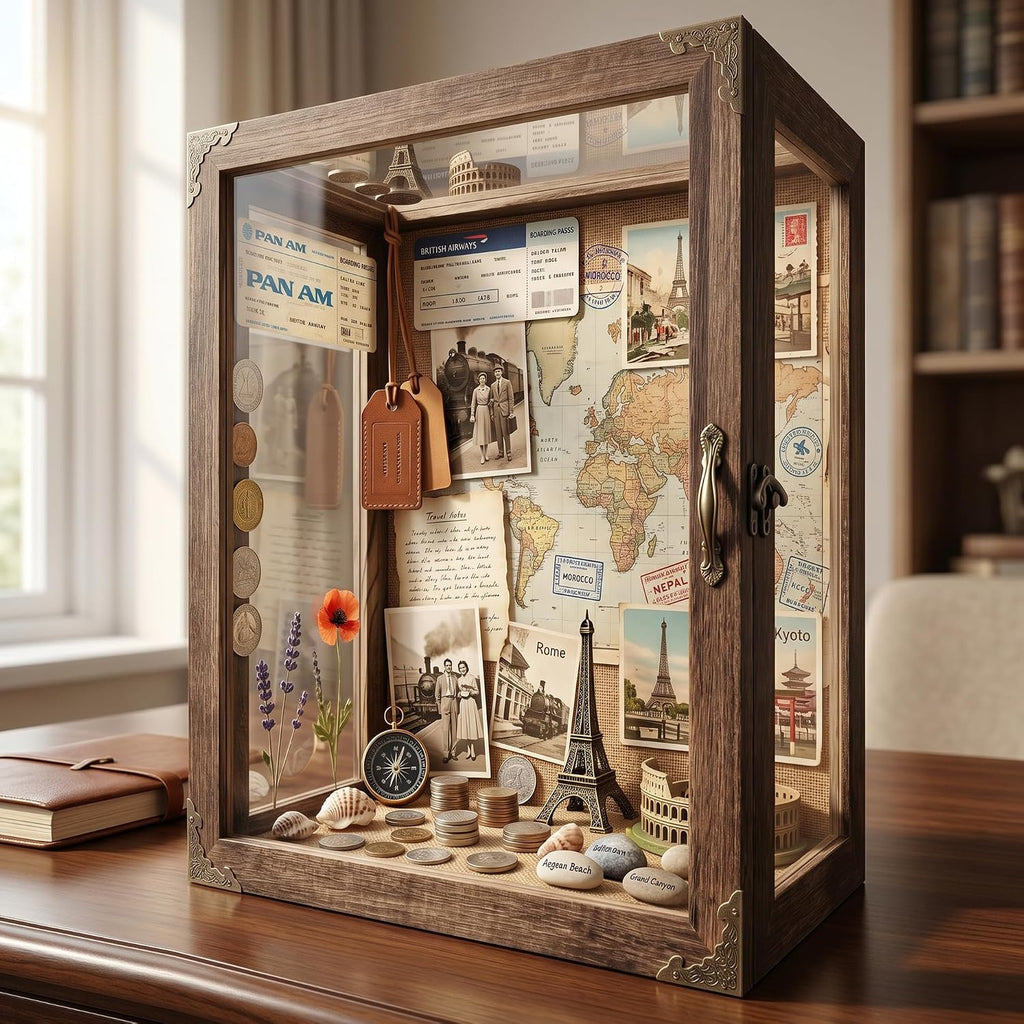 Shadow Box Display Case 11x14, 6.2" Deep, 5-Sided Glass, Solid Wood