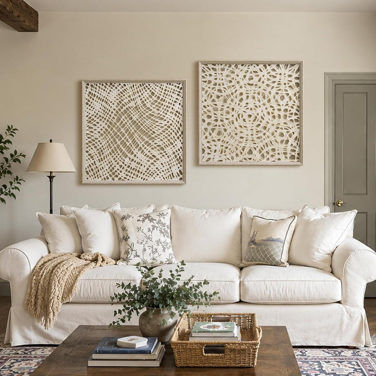 FOLKOR 24" Boho Rice Paper Living Room Wall Decor,Handmade Shadow Box Art