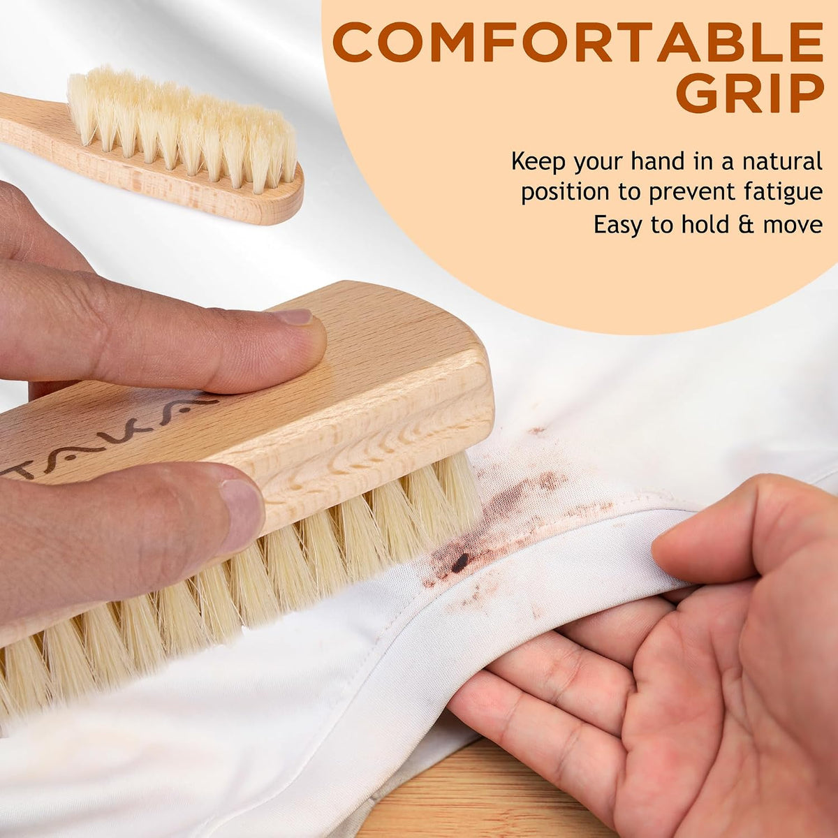 TAKAVU Laundry Brush Set, Soft Boar Bristle and Compact Wood Handle