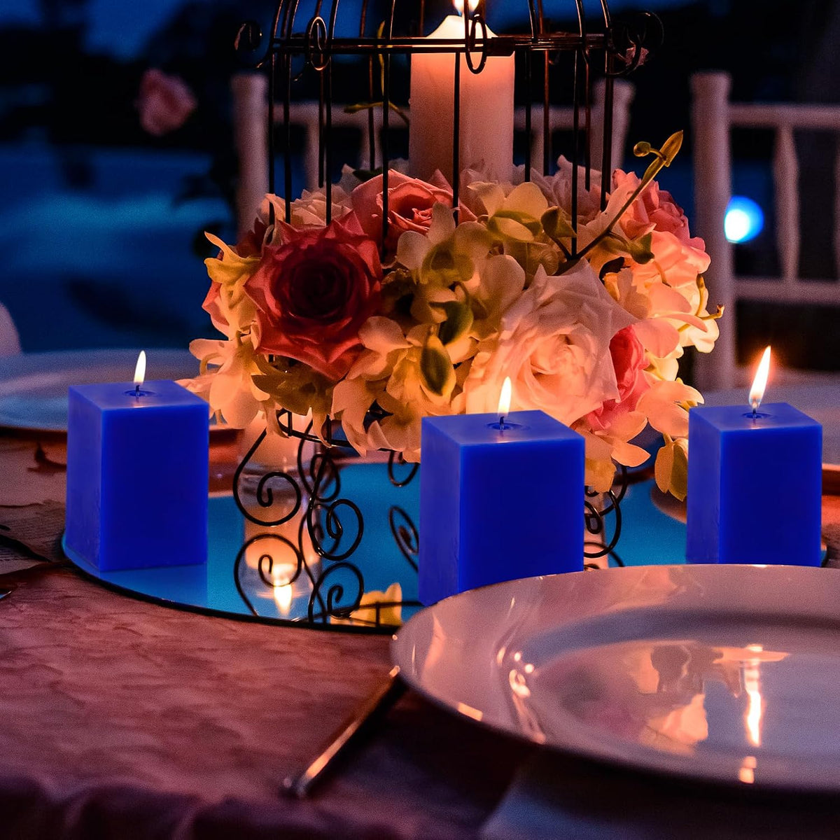 KONNI Pillar Candles Set of 3,2.8"X 4" Classic Blue Unscented Pillar