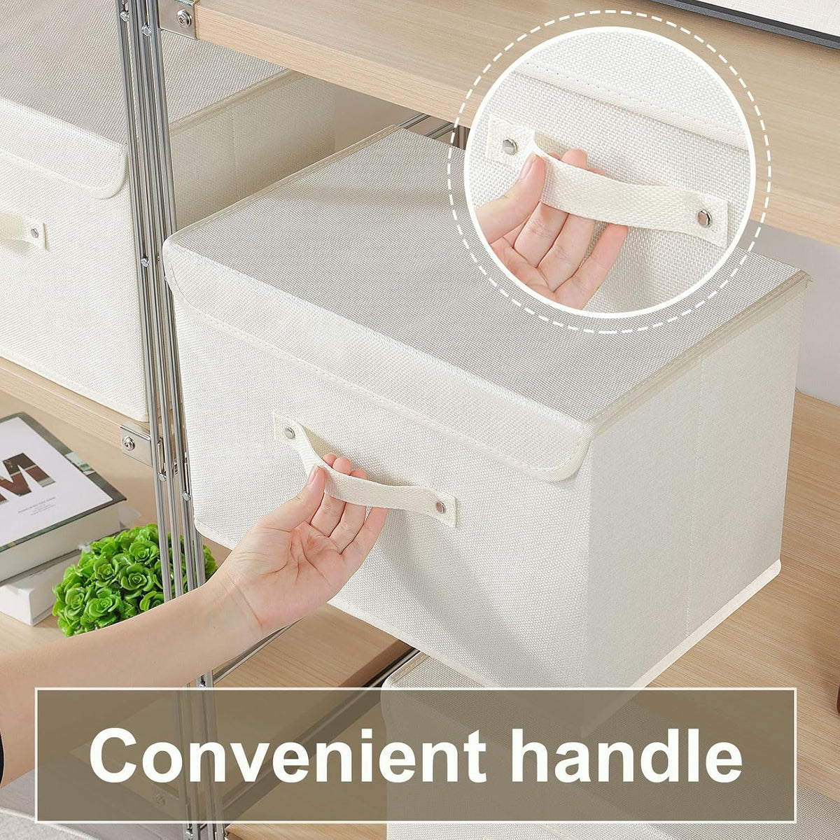 Cloth Storage Baskets with Handles,Beige 15x9.8x9.8in,1 Pack