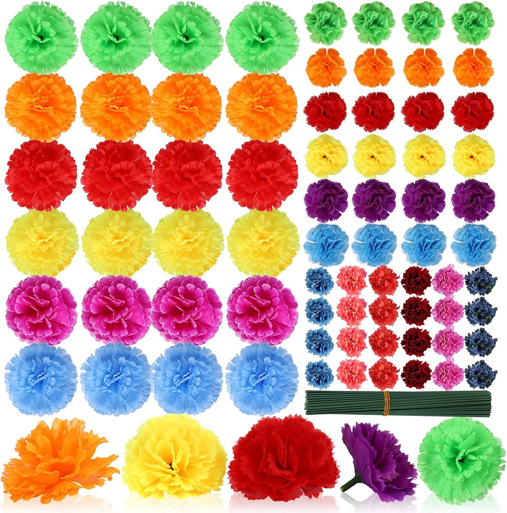 Daifunli 72 Pcs Day of The Dead Artificial Marigold Flowers, Multi-Color