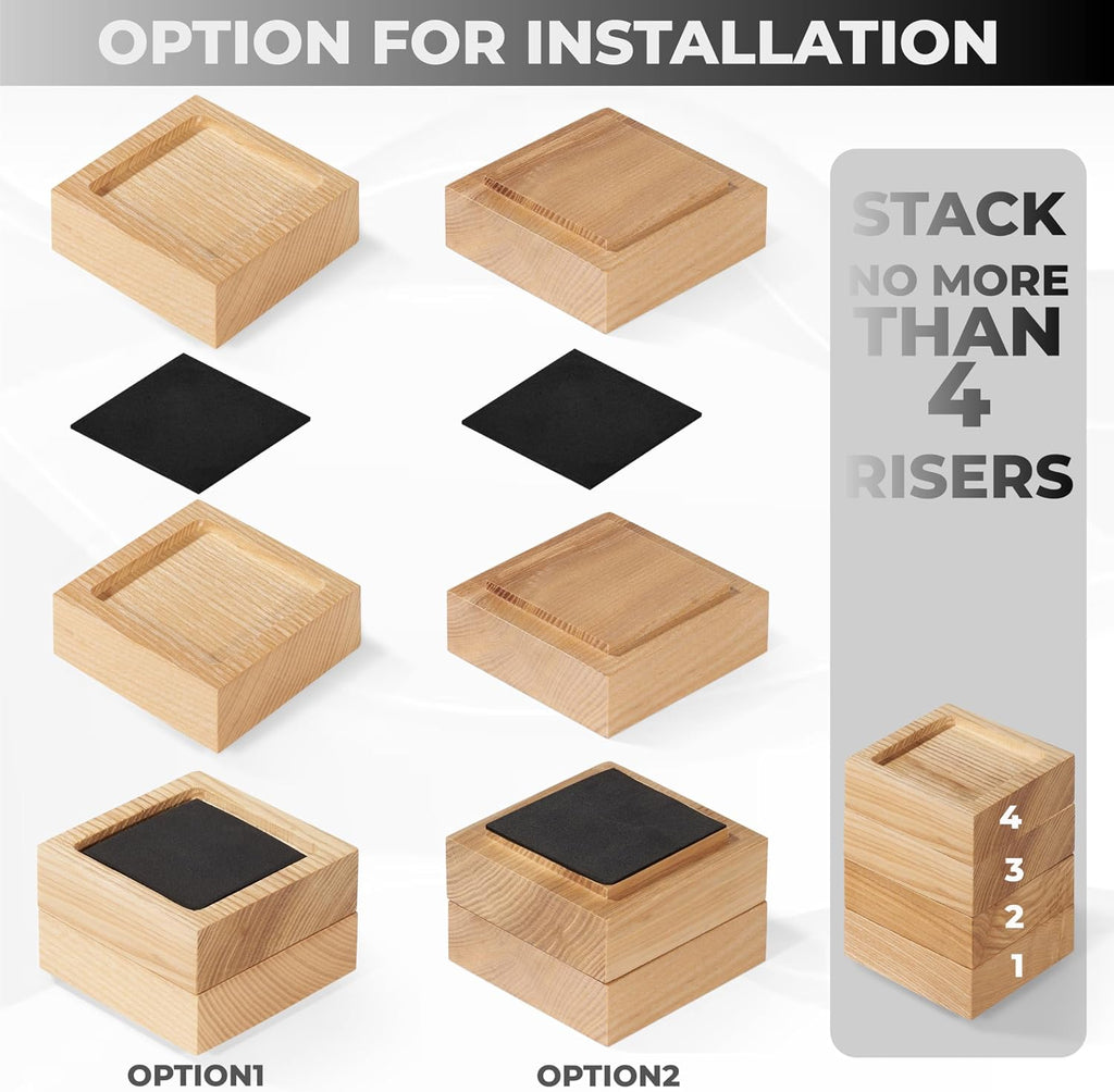 Bed Risers, Furniture Risers (Set of 8-Height 1") Can be Adjusted to 2'' 3''or 4'', Lifts Furniture Risers, Solid Natural Wood Risers, Non-Slip Recessed Hole (Square-Natural Color)