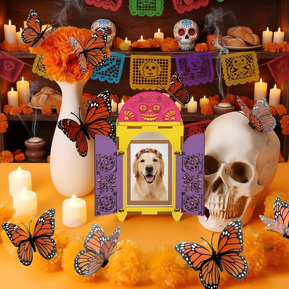Chunful 27 Pcs Dia De Los Muertos Ofrenda Altar Decorations Wood Shadow Box