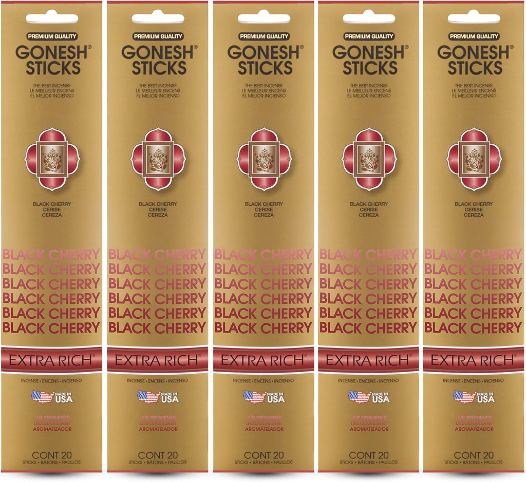 Gonesh - Extra Rich Scented Incense Sticks - Non-Toxic 10” Slow Burn Aromatic Sticks - Black Cherry - 100 Total - 5 Packs of 20