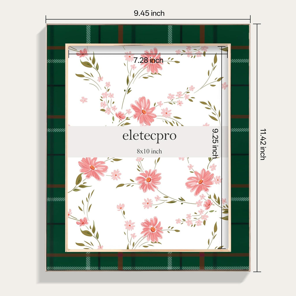eletecpro Christmas Enamel Picture Frame Glass Cover Green Plaid 8x10