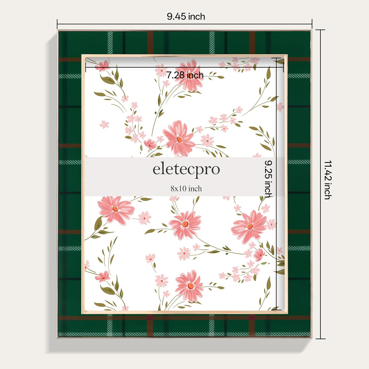 eletecpro Christmas Enamel Picture Frame Glass Cover Green Plaid 8x10
