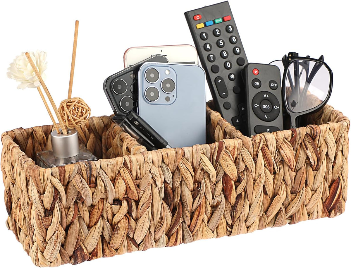 BTSKY Handwoven Remote Control Holder for Table, Natural Water Hyacinth