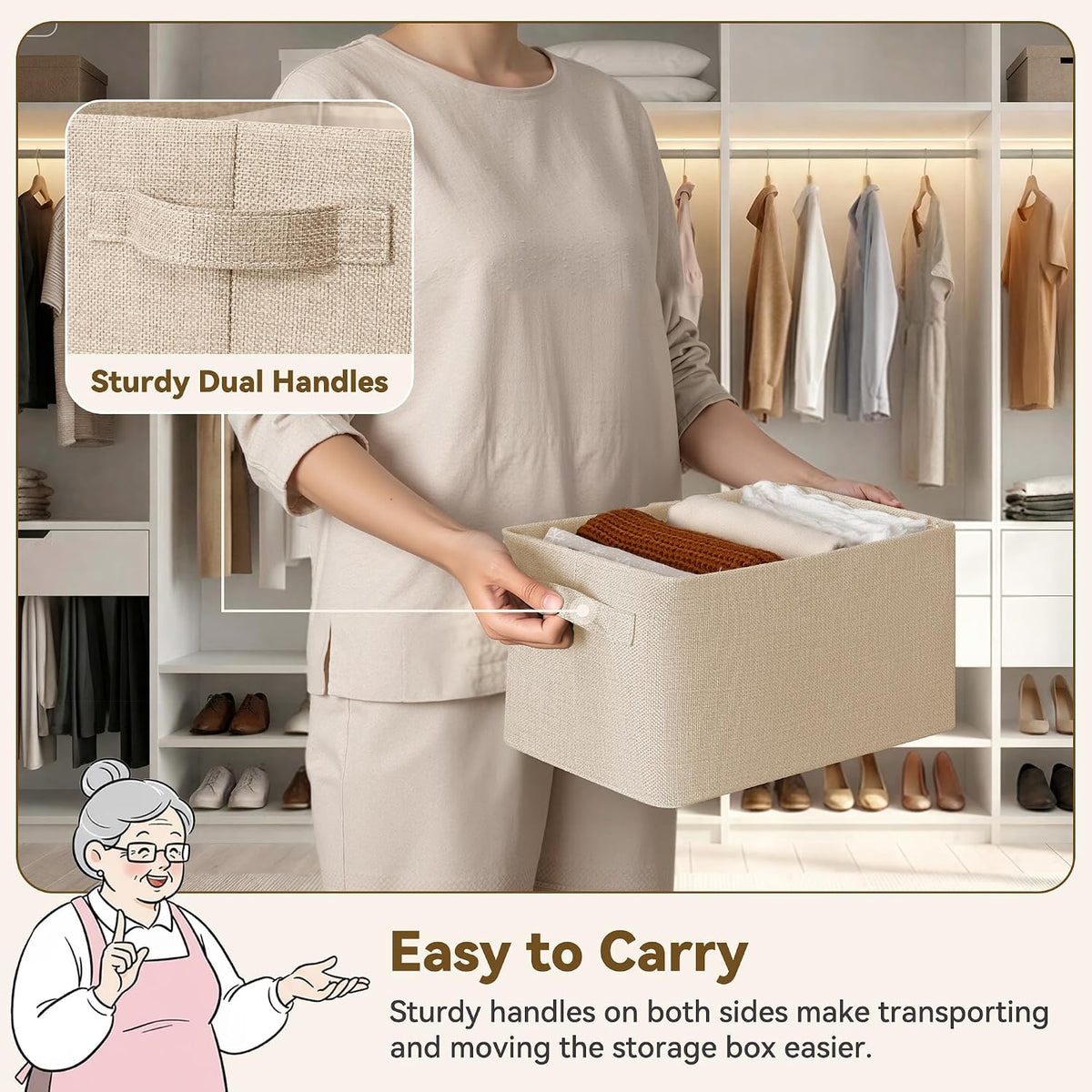GRANNY SAYS Fabric Storage Bin for Closet, Khaki, 2-Pack, 13"x8.5"x7"