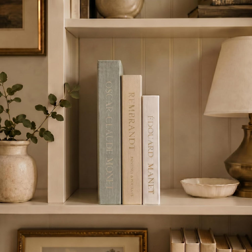 Aesthetic Decorative Books, Set of 3 Linen Faux Book Boxes, Sage