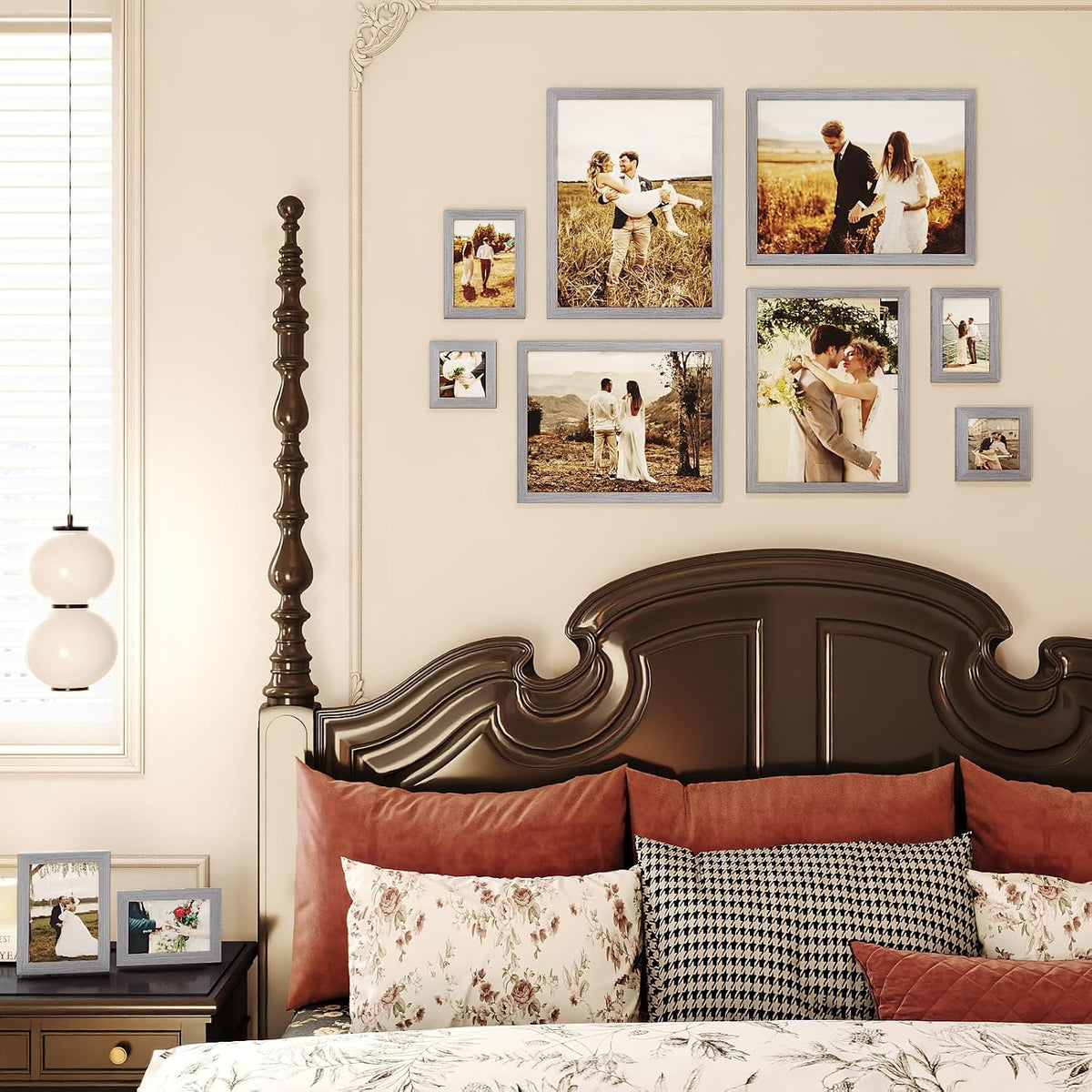 Egofine Picture Frame Set 10 Pack, Collage Wall & Tabletop Decor with Two Sizes - 12x16, 11x14, 5x7, 4x6, 4x4; Solid Wood, Plexiglass Cover, Oak Grey
