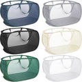 6 Pcs Durable Collapsible Laundry Baskets, Foldable Laundry Basket Large Opening, Pop Up Laundry Hamper with Pocket, Clothes Hamper with Handles for Laundry, Bathroom, Kids Room, Dorm or Trave