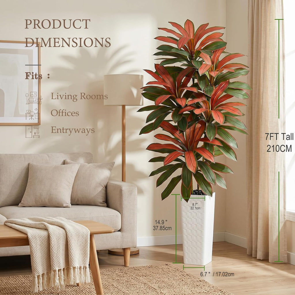 Artificial Dracaena Tree 7FT, Fake Tree with White Tall Planter