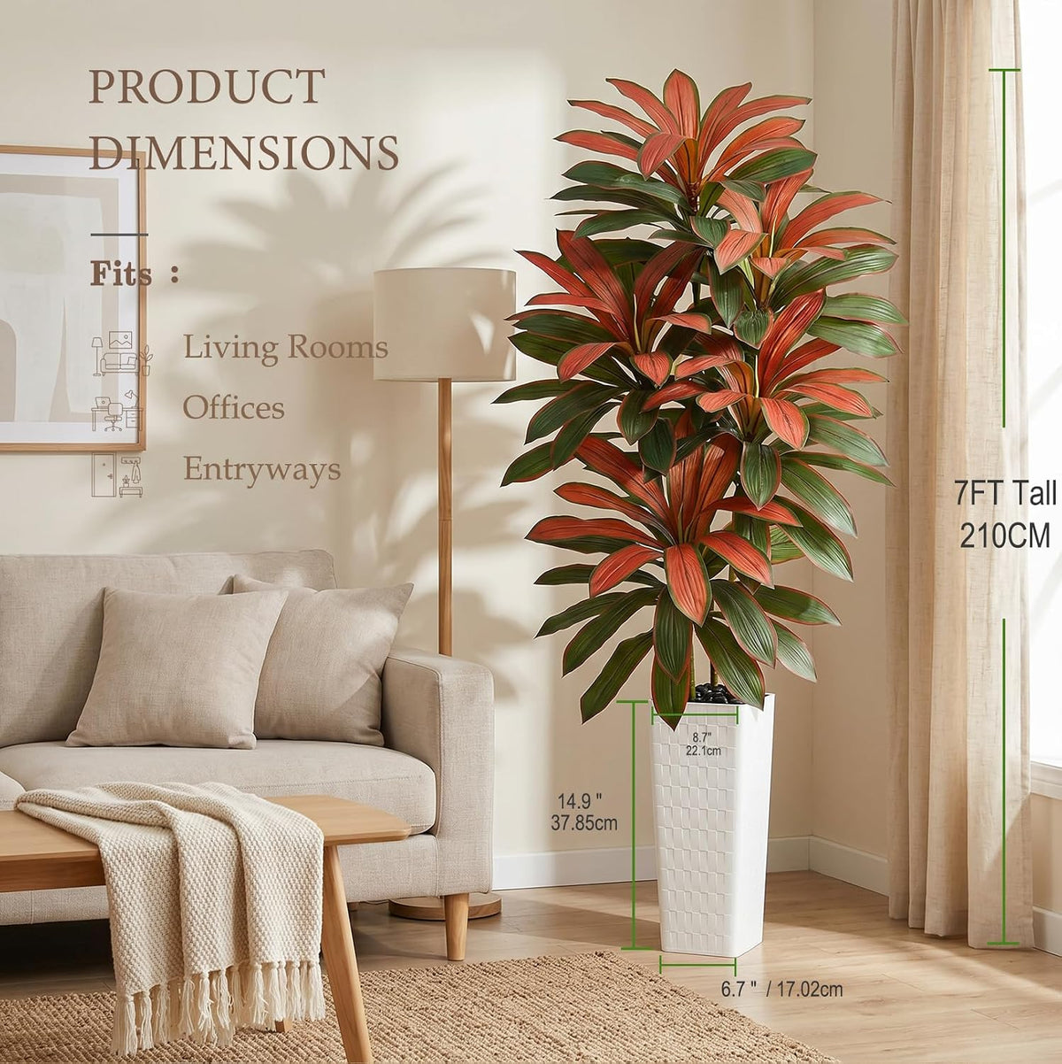 Artificial Dracaena Tree 7FT, Fake Tree with White Tall Planter