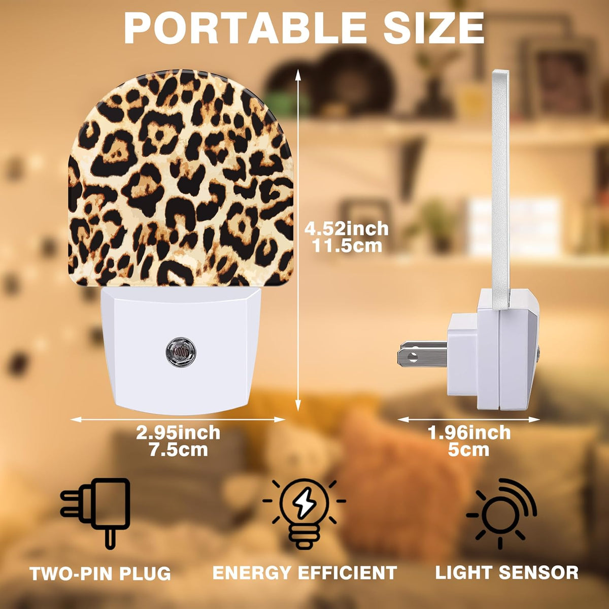 Cheetah Night Lights Plug into Wall Leopard Print Night Light Dusk to Dawn Smart Sensor Decorative Round Led Lamp for Bedroom Kitchen Hallway Nightlight for Women Men