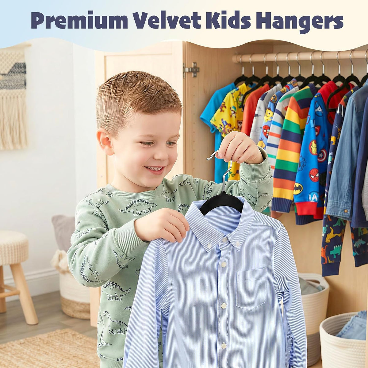 HOUSE DAY 11 Inch Velvet Baby Hangers, Premium Kids Hangers Black 50 Pack