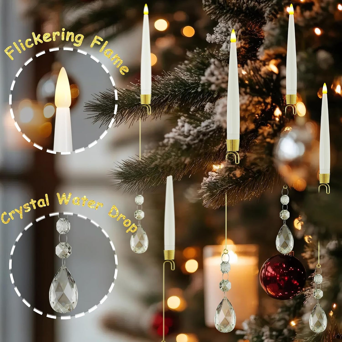 JOIONE Christmas Tree Candles, 10 Pcs Crystal Water Drop Tree Hanging Decor