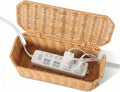 Rattan Cable Management Box, Cord Organizer to Hide Cords & Power Strip