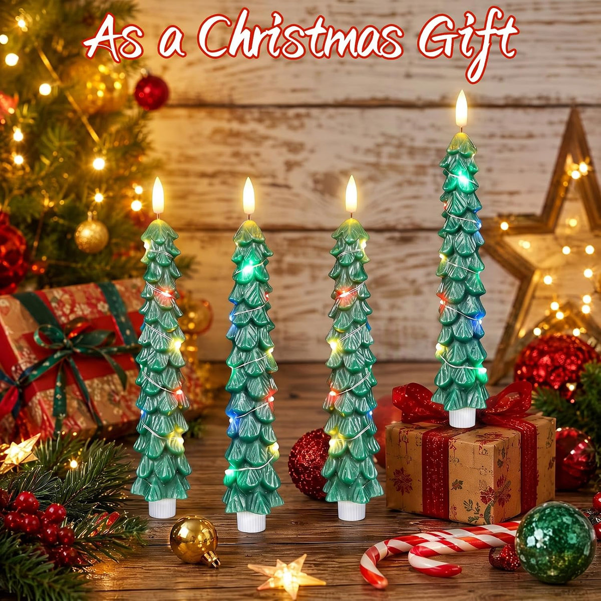 Christmas Tree Candles, Flameless Taper Candles with Color Lights