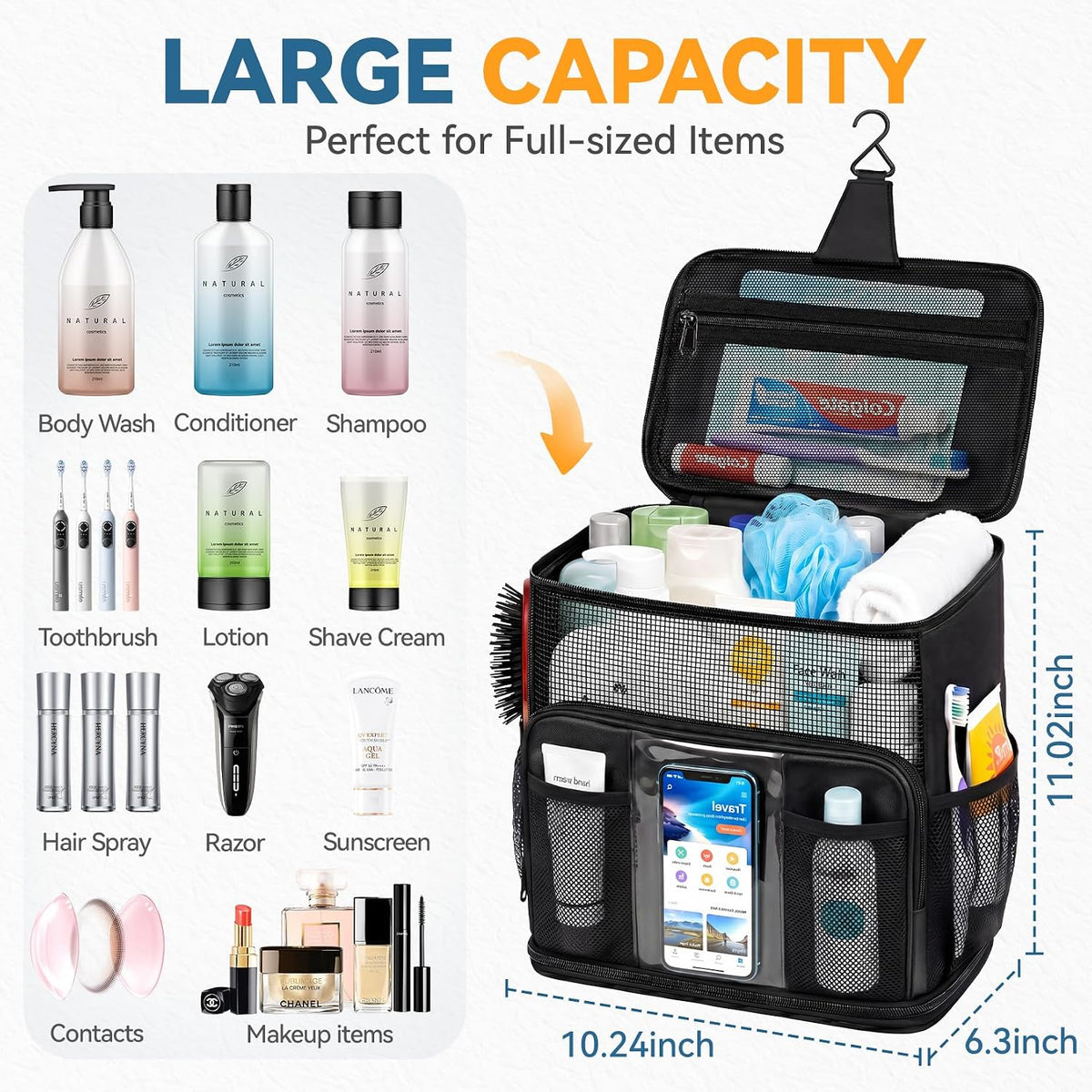 Shower Caddy Portable for College Dorm, Hanging Travel Toiletry Bag with Phone Pocket & Waterproof Bottom Cover,Quick-Dry Mesh Shower Bag,Dorm Room Essentials for Guys & Girls,Cruise Essentials 2026