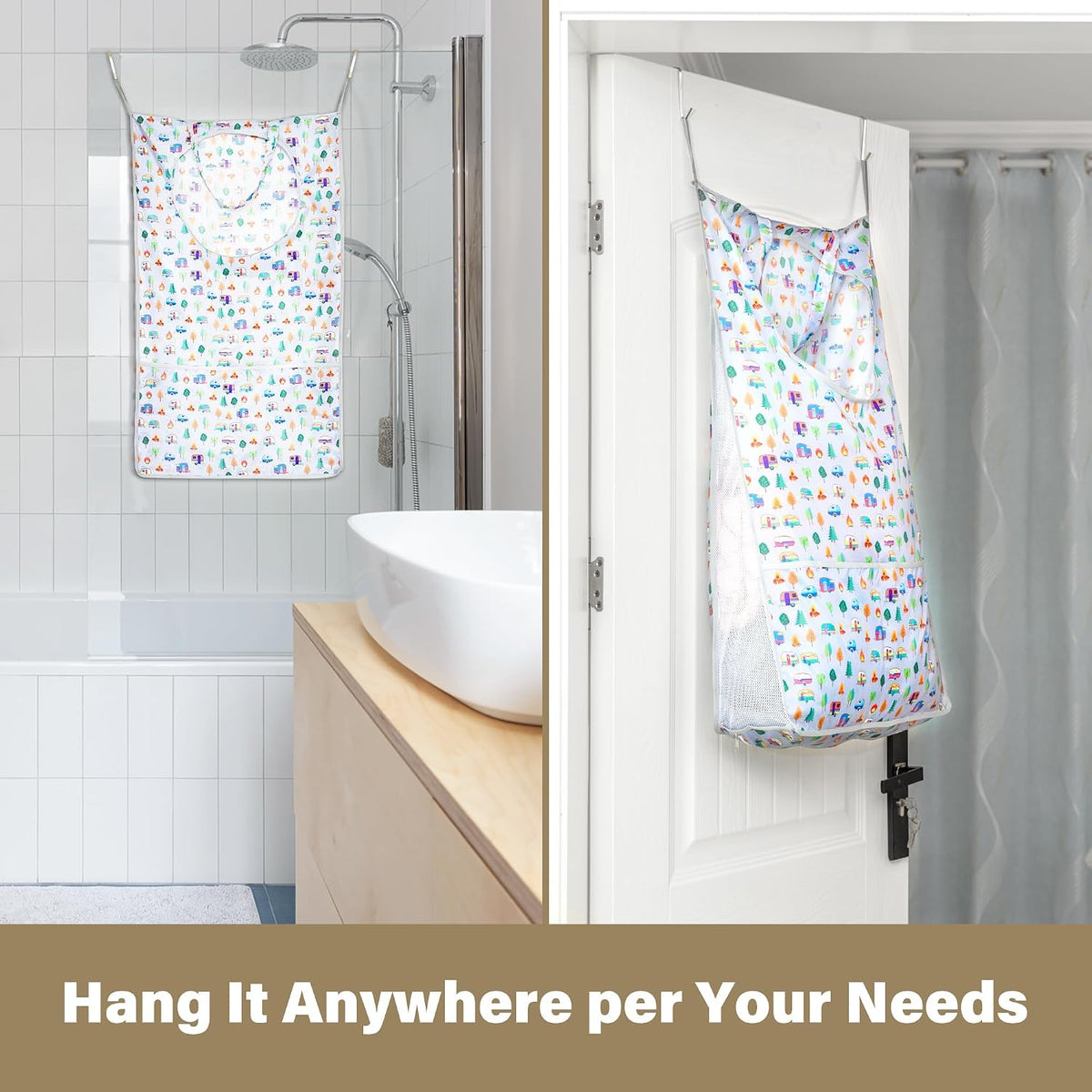 Kay&J Hanging Laundry Hamper, with Side Mesh for Extra Large Capacity, Handy RV accessory and Camper Decor, 32x19 Inch, Over the Door Laundry Bag
