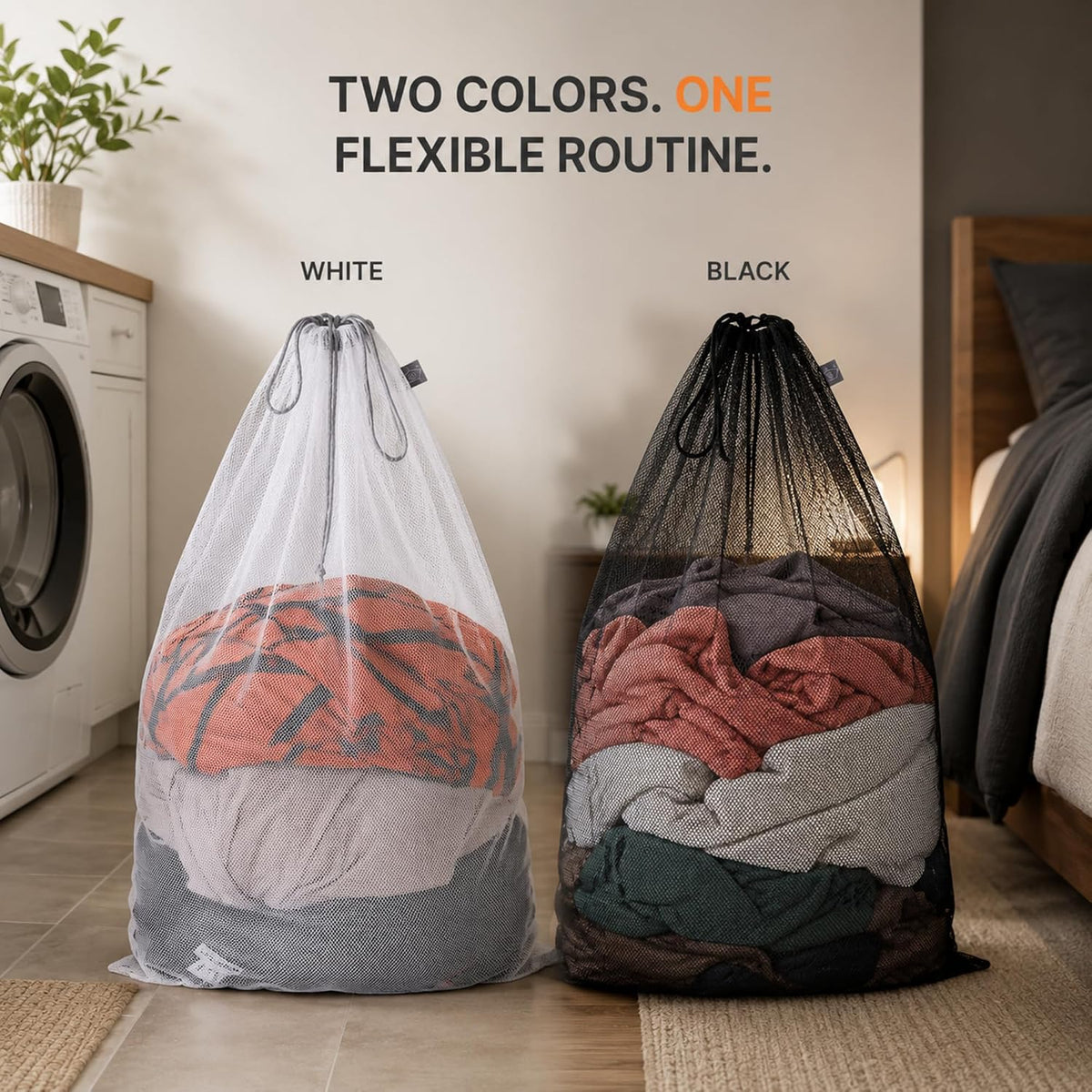 Large Mesh Laundry Bag for Travel, Drawstring Bag for Camp, White, 24x36"