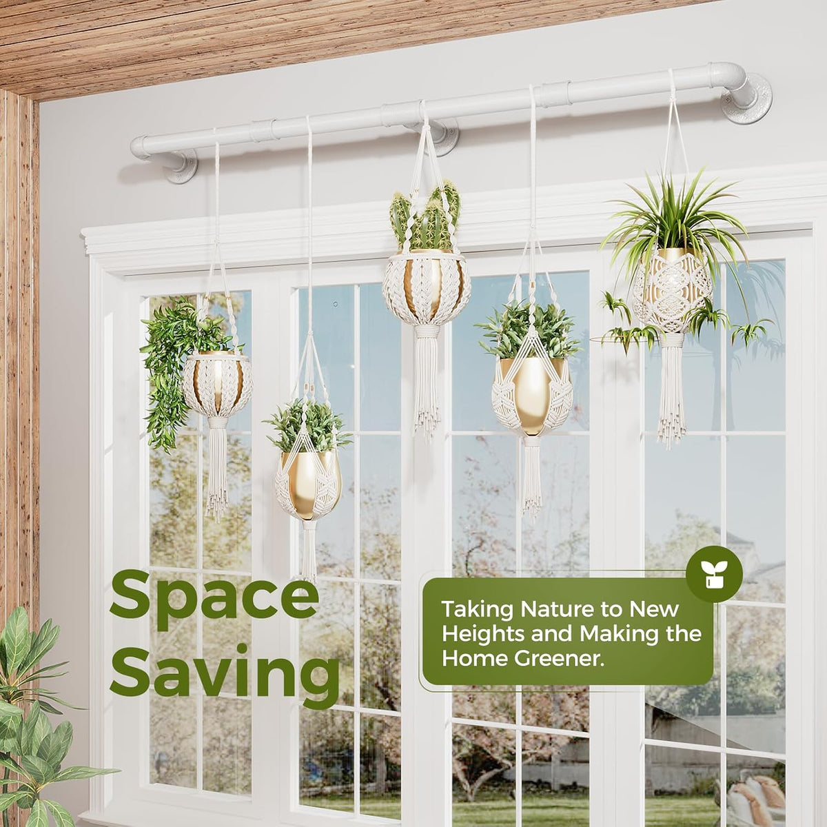 Bamworld Window Plant Hanger Indoor 63in Hanging Planters for Indoor Plants