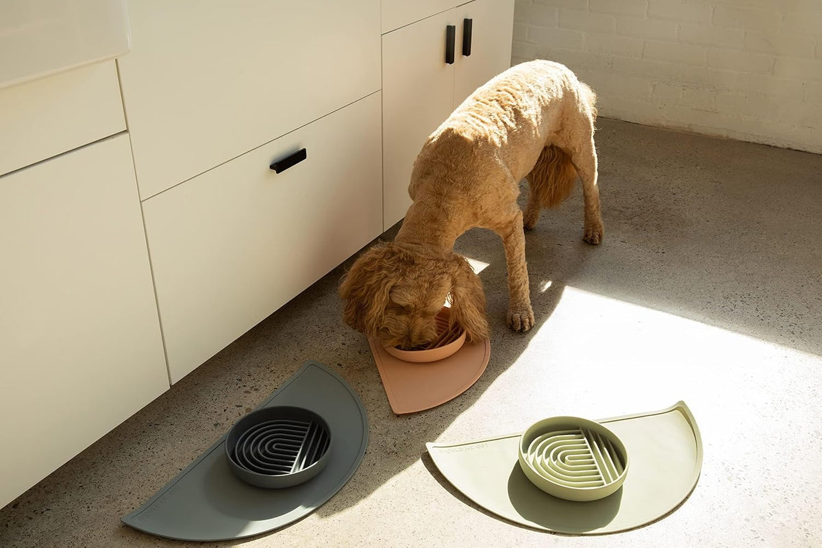 Silicone Dog Food Mat - Pet Placemat, 21" x 10.5" Deep, Medium - Sage Green