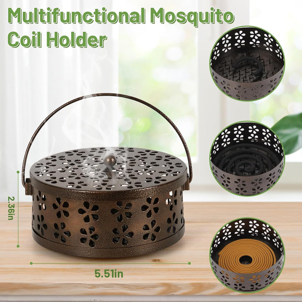 2 Pack Portable Iron Mosquito Coil Holder with Handle, Bronze