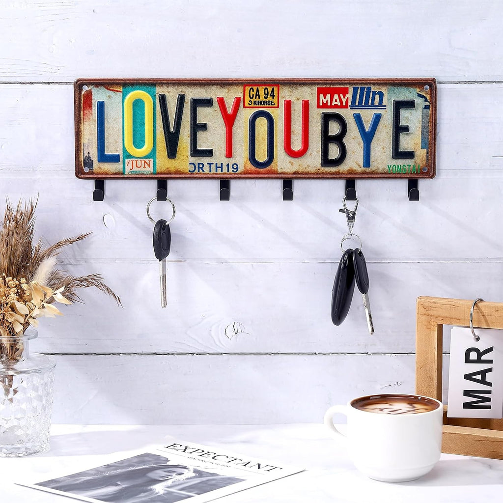 Love You Bye Key Holder Wall Mount Hook,Vintage Style,11.8 X 4