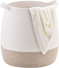 MINTWOOD Design Large 17 x 17 Inches Decorative Woven Cotton Rope Blanket Basket for Living Room, Laundry Basket Hamper, Storage Baskets with Handles for Toys, Throws, Pillows, Towels, Shoes, Brown