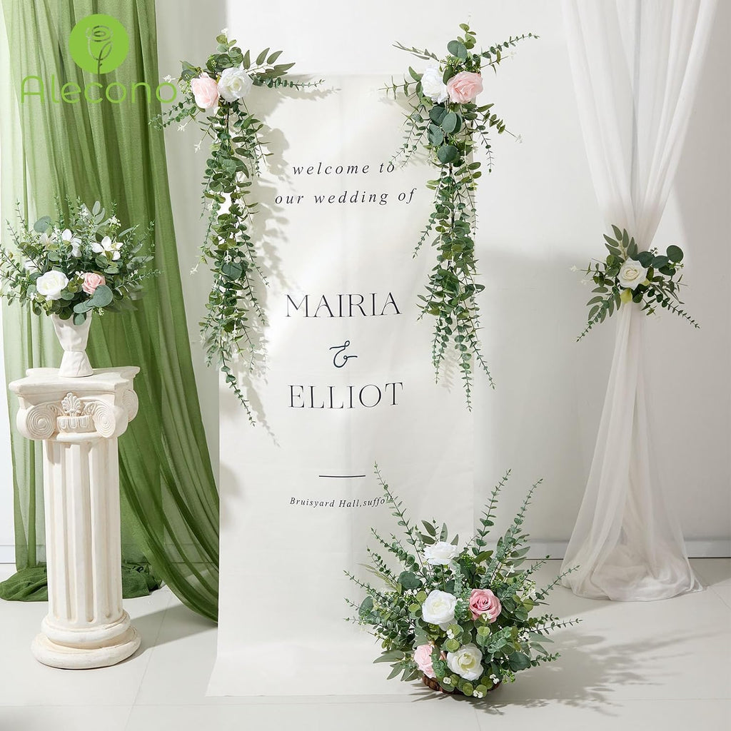 Alecono 100pcs Mixed Eucalyptus Leaves Stems Bulk, 4 Kinds Artificial Greenery Stems Faux Sliver Dollar Fake Greenery for Centerpieces Wedding DIY Bouquets Floral Arrangement Party Decor