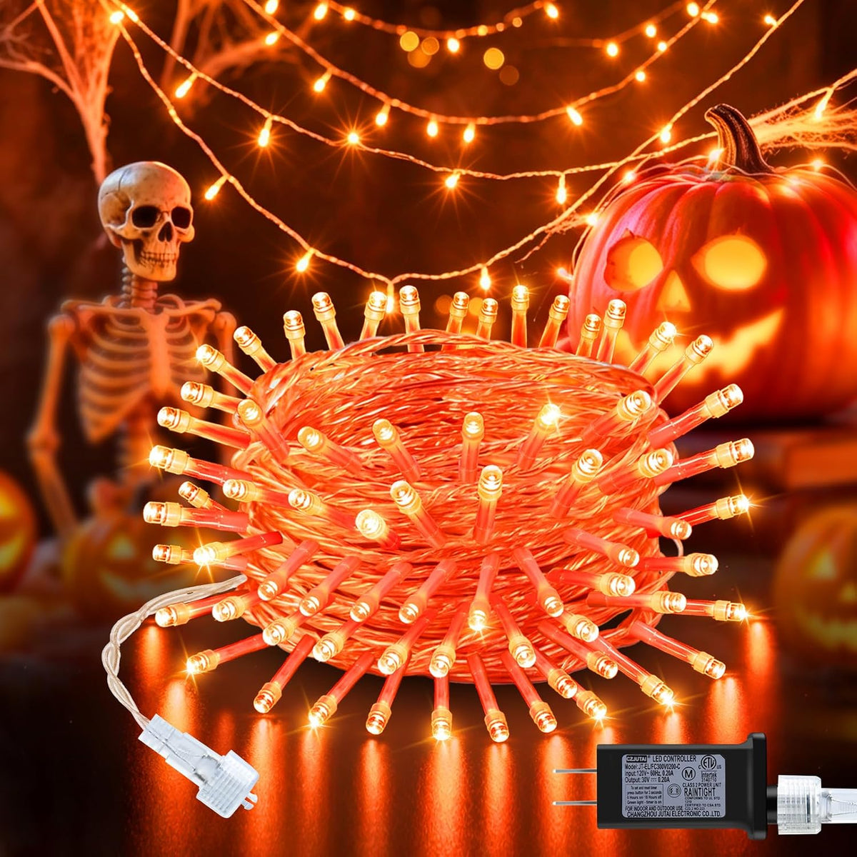 Orange String Lights, 32FT 100 LED Plug in Halloween Lights Outdoor Indoor,