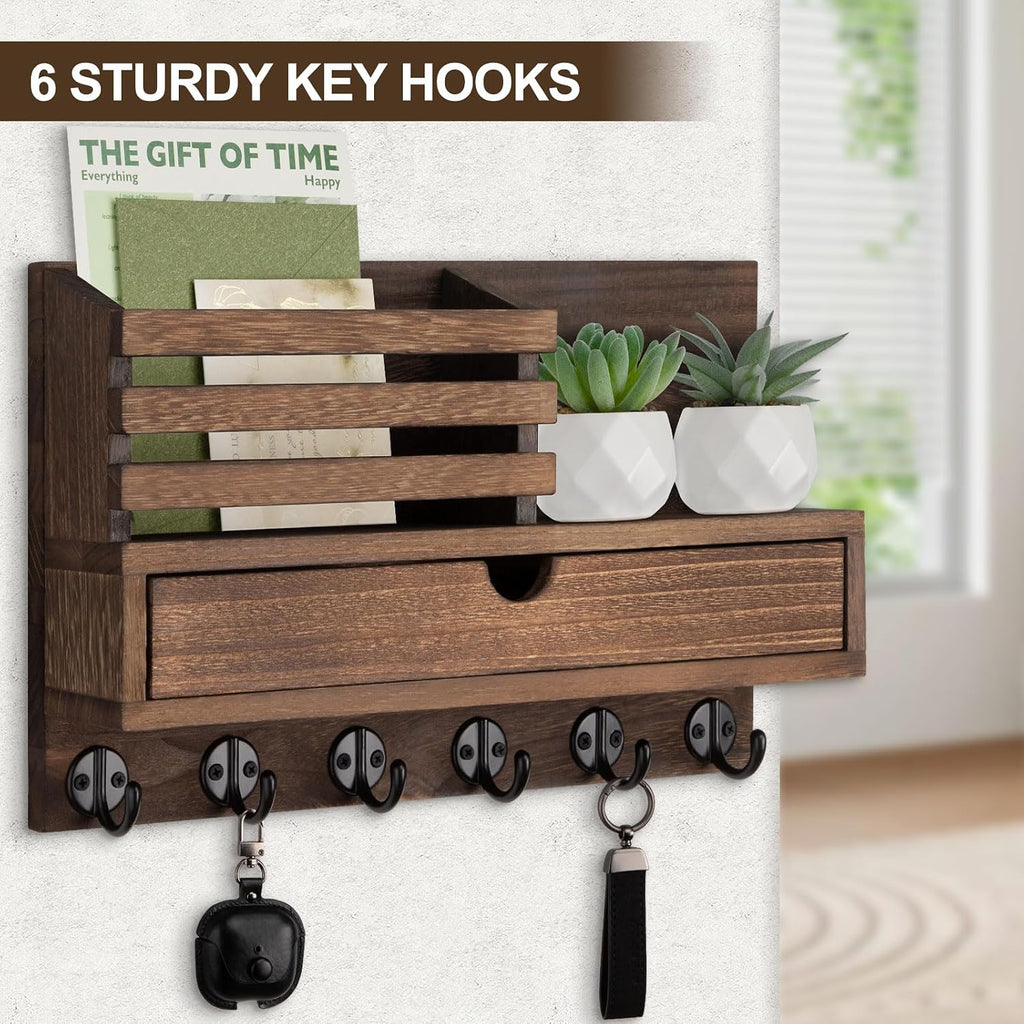 Key Holder Wall Mount, Mail Holder with Storage Drawer