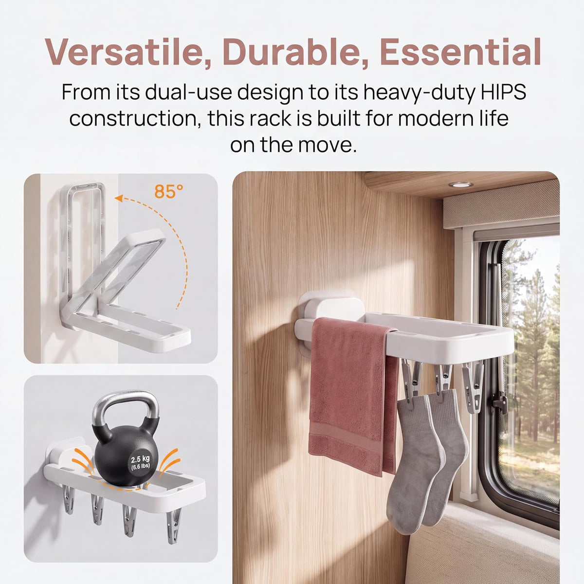 Wall Mounted Drying Rack with 7 Hidden Clips for Socks&Underwear-White2Pack