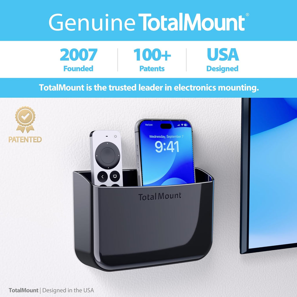 TotalMount Drop-Free Remote Holder – Removable Adhesive Strips – Black