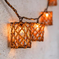 Decorative String Lights Plug in with 10 Incandescent Bulbs, Handwoven Rattan Cylinder-shaped Boho Lantern String Lights Connectable Weatherproof Outdoor Indoor for Bedroom Patio Pergola Decor (Brown)