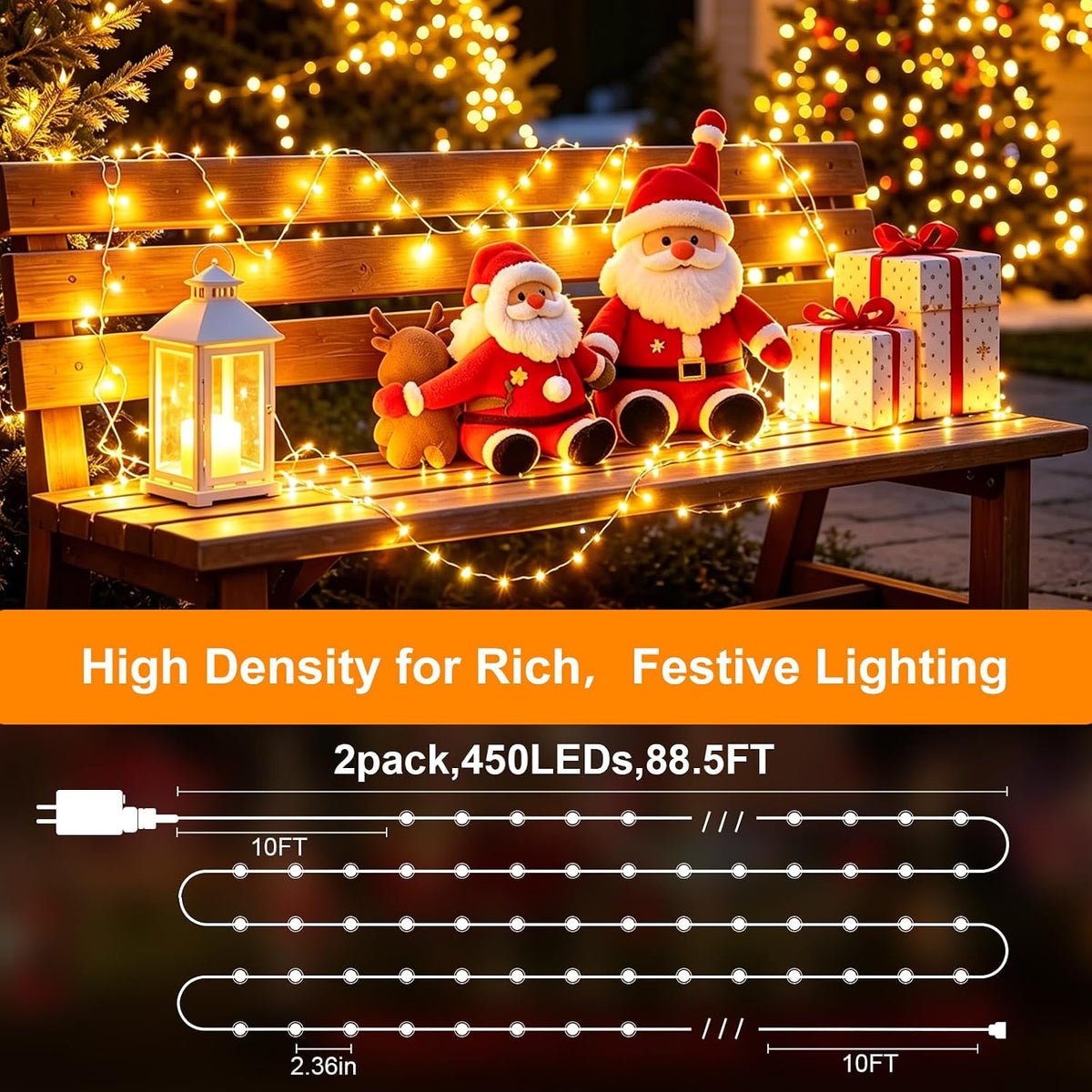 2 Pack 450 LED Fairy Lights Plug in 2 x 88FT Total 176FT Silver Wire Twinkle String Light with Remote Timer Dimmable Waterproof Copper Wire Lights for Bedroom Patio Garden Tree Wedding Christmas Decor