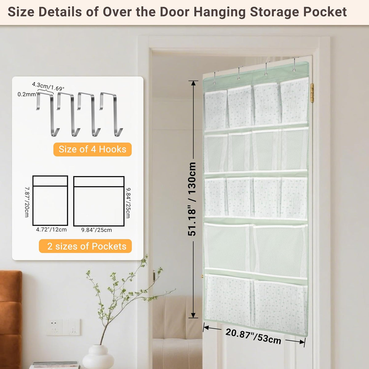 16 Pockets- Over Door Hanging Storage Organizer with 4 Kinds Pouch,Behind Closet Hanging Shelf Holder for Sock,Hat,Underwear,Travel Outfit,Shoes,Back of Door Space-saving Organization for Home,Dorm,RV