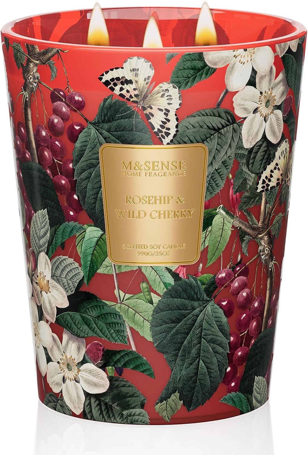 M&SENSE Wild Cherry Soy Candle, 35oz 3-Wick, Sweet Girlfriend Date Night