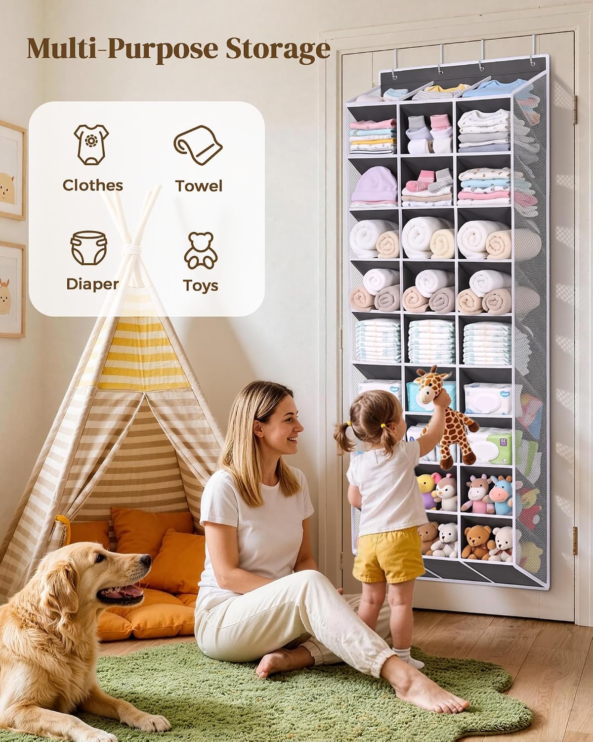 30-60 Pair Over Door Shoe Organizer, 26" Extra Wide Shoe Storage Rack(Grey)