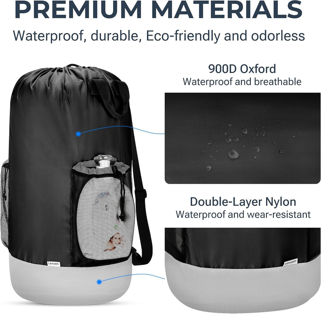 Large Heavy Duty Backpack Laundry Bag with Shoulder Straps & 2 Mesh Pockets