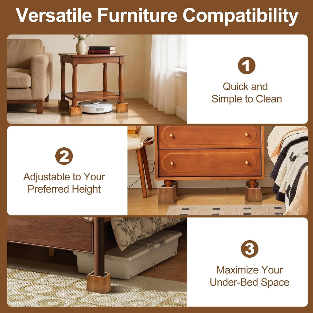 Wooden Bed Risers 3 Inch Heavy Duty, Support 2500 lbs, Brown