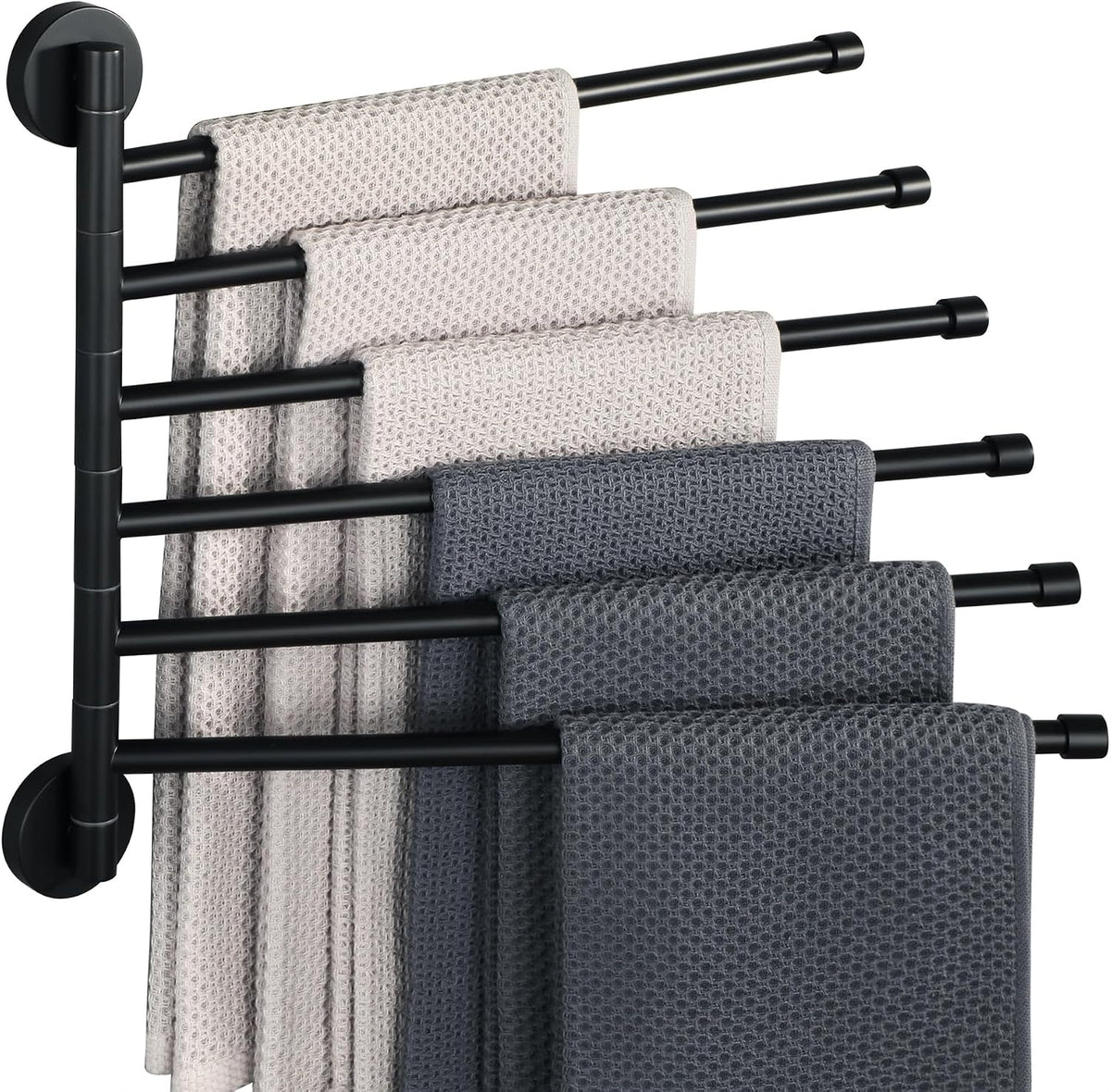 Alise Swivel Towel Rack 13.9", 6 Arm Swing Out Towel Bar, Matte Black