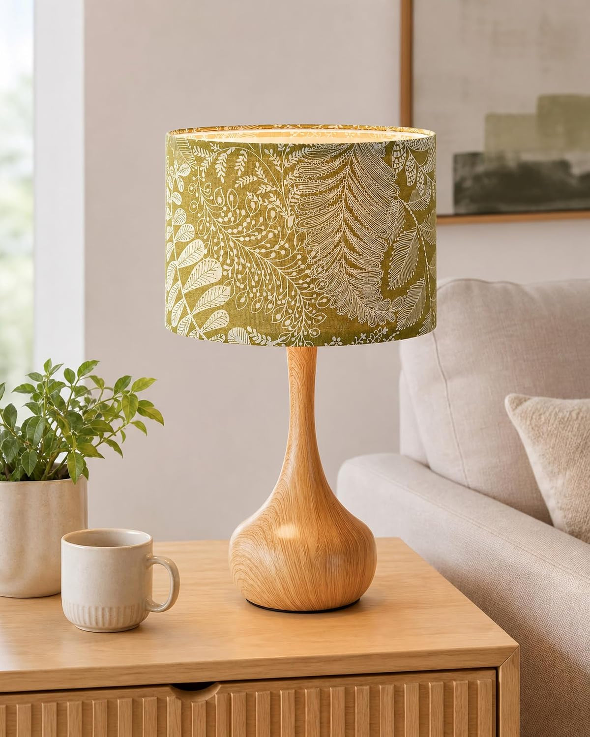 17" Small Green Shade Yellow Table Lamp Set of 2 for Bedroom Living Room