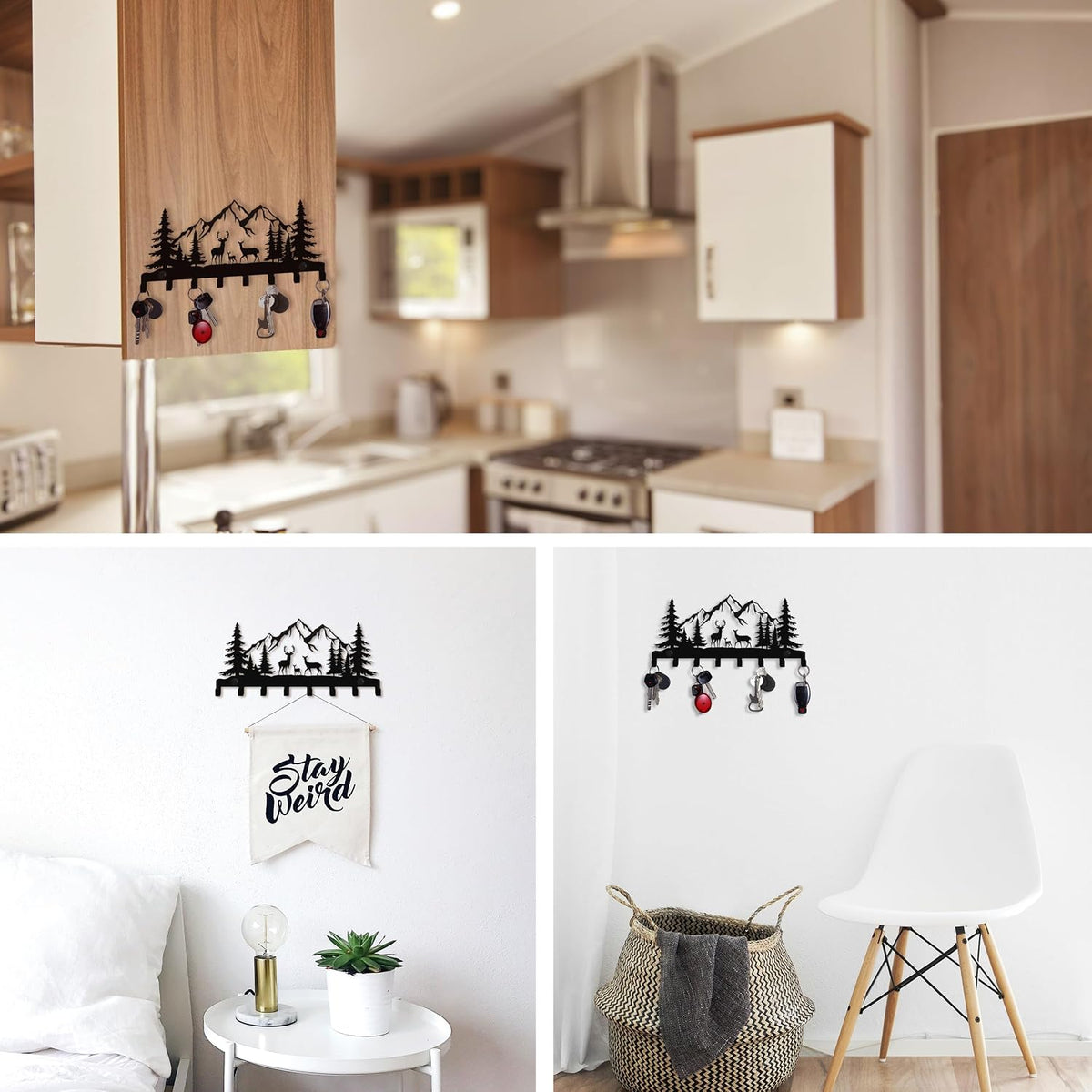Keys Hooks for Wall, Metal Deers Hooks, 8 hooks, Christmas Decor Deer Wall Metal Decor, Mountain Forest Wall Mount Hanger Rack for Entryway Front Door Kitchen Hallway Garage Mudroom Office (Deer)