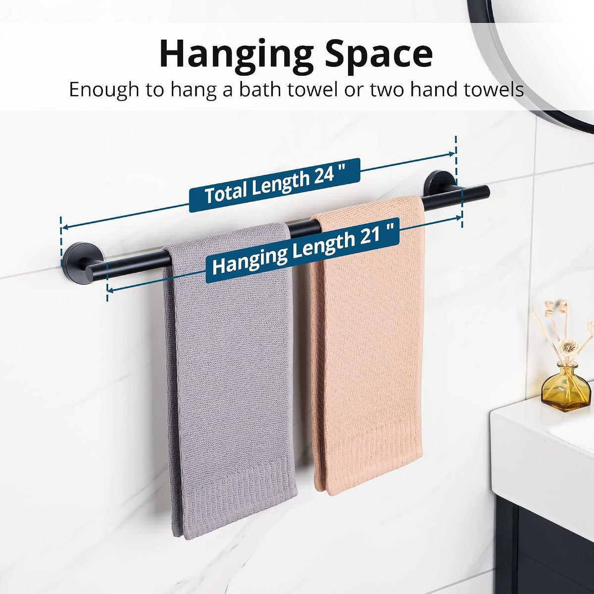 SAYAYO Towel Racks for Bathroom 24 Inch, Matte Black Towel Bar Wall Mounted